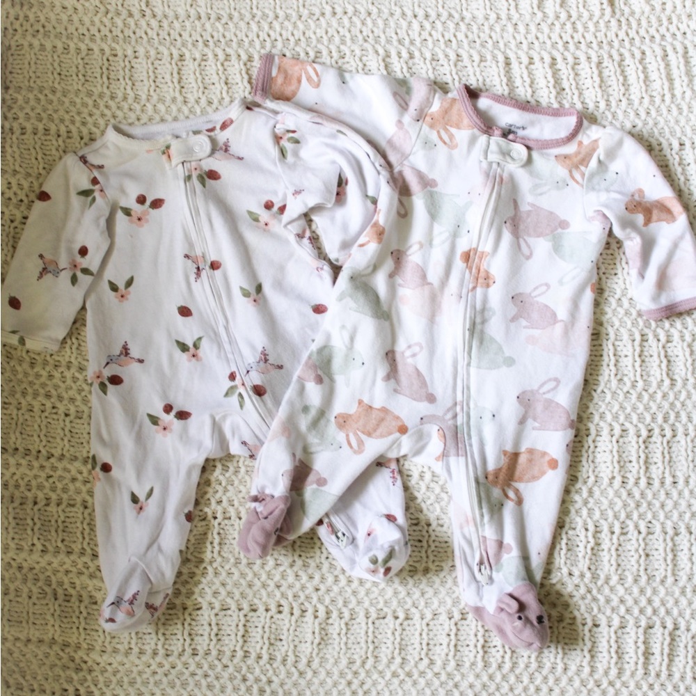 Floral + Bunny Baby Girl Onesie Pack 3 months